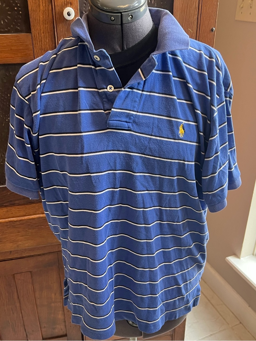 Ralph Lauren Polo Blue Striped Classic Pique Polo size M